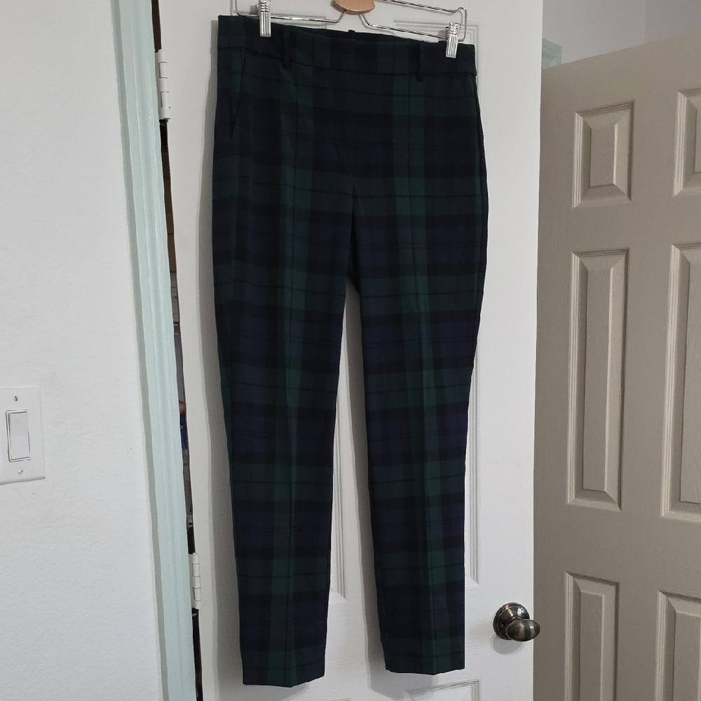 Women's J. Crew Navy & Green Tartan Plaid Slim Pants Sz. 8